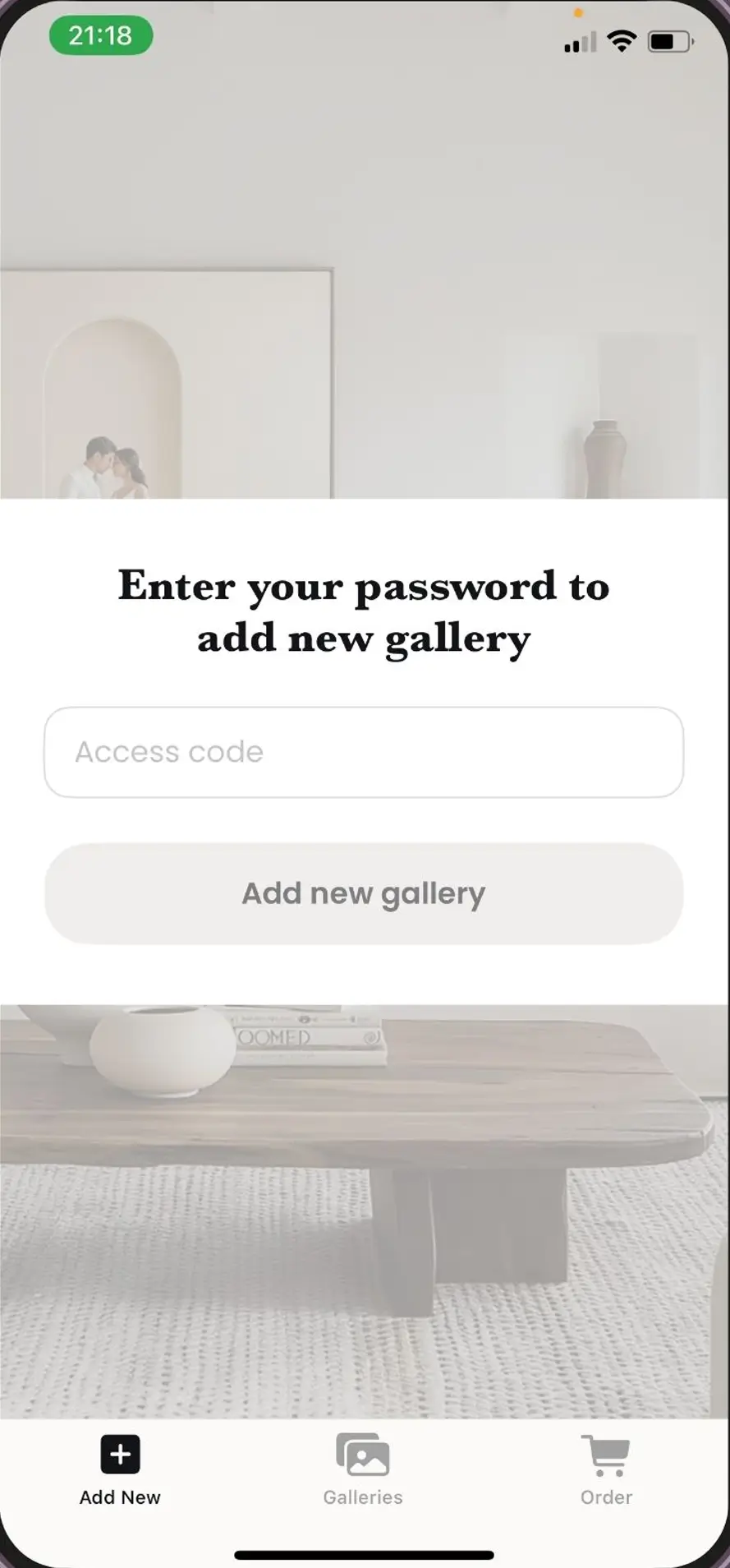 Entering a private gallery access code in MySafeFrame