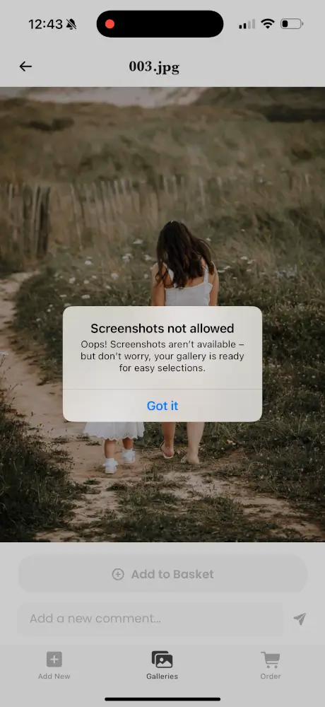 MySafeFrame message showing that screenshots are not allowed