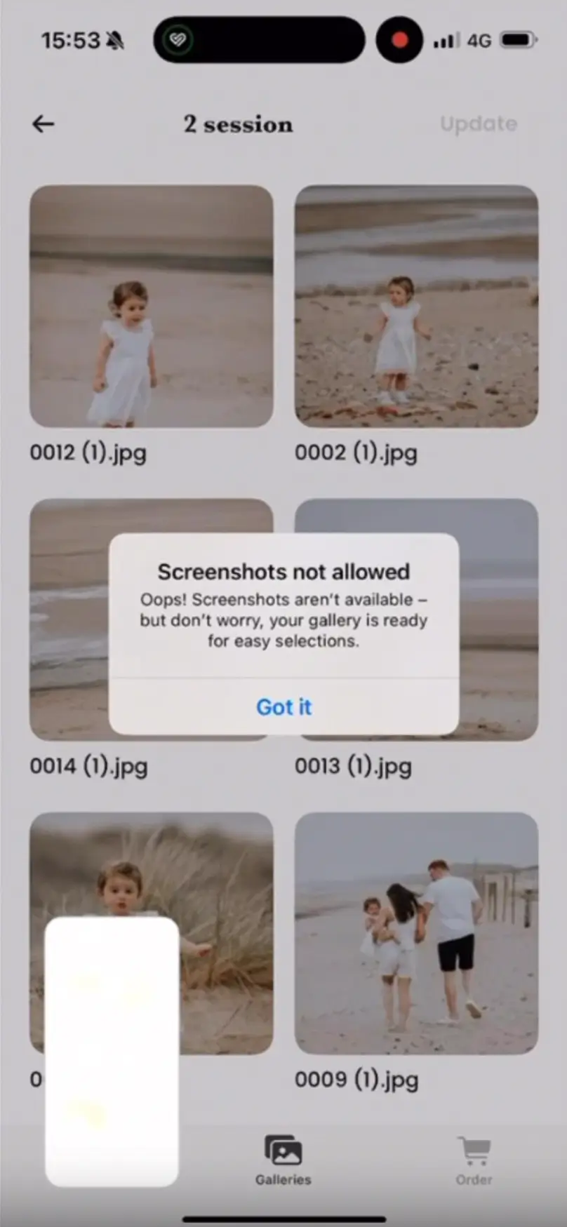 Screenshot attempt blocked in a protected MySafeFrame gallery